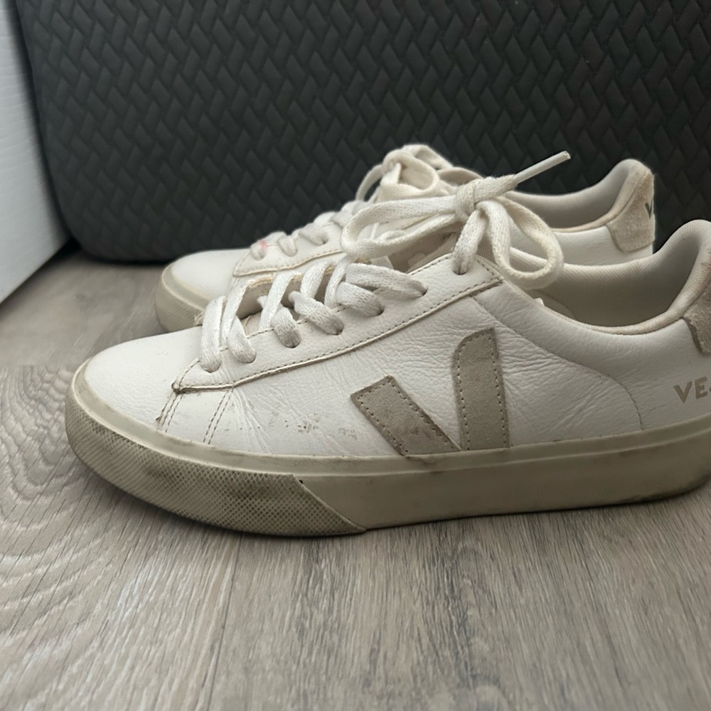 Veja Women’s V-10 Low-Top Sneakers in White and Beige